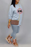 Khaki Casual Print Patchwork O Neck Long Sleeve Two Pieces