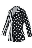 黒と白のファッション カジュアル プリント パッチワーク ターンダウン カラー アウターウェア