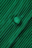 Зеленые повседневные однотонные лоскутные пряжки с отложным воротником и длинным рукавом из двух частей с отложным воротником
