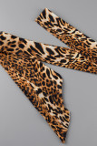 Vestidos com estampa de leopardo moda casual estampa bandage patchwork fenda fora do ombro manga longa plus size vestidos