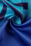 Blauwe mode casual, niet positionerend bedrukt patchwork O-hals lange jurk