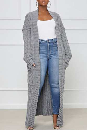 Grey Casual Solid Patchwork Outerwear