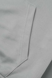 Серый Мода Повседневная Пэчворк Пэчворк Воротник с капюшоном Длинный рукав Из двух частей