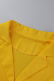 Vêtement d'extérieur à col rabattu et à la mode décontracté jaune
