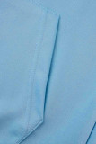 ブルー ファッション カジュアル レター プリント パッチワーク フード付きカラー ロング スリーブ XNUMX ピース