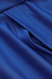 Синее сексуальное сплошное выдолбленное платье без бретелек без рукавов с открытой спиной