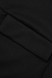 Prendas de abrigo con cuello vuelto de rebeca de patchwork sólido casual de moda negro