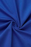 Blå sexig solid urholkad rygglös remdesign axelbandslös ärmlös klänning