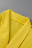 Желтый модный повседневный однотонный лоскутный кардиган с отложным воротником, верхняя одежда