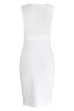 Robes de robe sans manches à col rond en patchwork solide sexy à la mode blanche