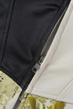 Capispalla con colletto rovesciato nero moda casual stampa patchwork cardigan