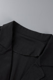 Prendas de abrigo de cuello vuelto de cárdigan sólido informal de moda negra