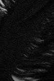 Black Fashion Casual Solid Tassel Patchwork Cardigan Outerwear
