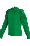 Tops de cuello alto básicos sólidos casuales de moda verde