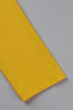 Agasalhos amarelo moda casual cardigã sólido com gola virada para baixo