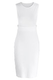 Witte mode Sexy effen patchwork O-hals mouwloze jurk Jurken