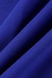 Blaue Art und Weise beiläufige feste Patchwork-Schlitz-O-Ansatz-Langarm-Kleider