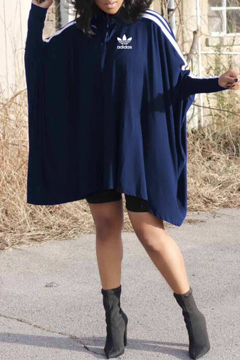 

Navy Blue Casual Print Patchwork Turndown Collar Irregular Dress Dresses