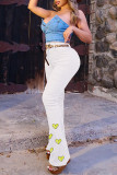 Witte casual jeans met patchwork en hoge taille, normale denim