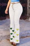 Jeans di jeans normali a vita alta con stampa casual patchwork bianchi