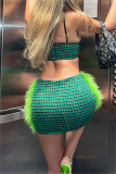Зеленый сексуальный принт в стиле пэчворк с открытой спиной Спагетти ремень без рукавов из двух частей