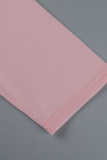 Roze Casual Solid Patchwork Vouw V-hals A-lijn Grote maten jurken