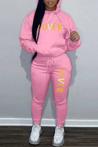 Pink Casual Letter Print Long Sleeve Sweatshirt And Skinny Pants Sportwear Two Piece Jogger Set