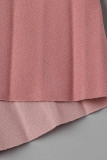 Donkergroen Casual effen patchwork scheur met riem O-hals A-lijn jurken