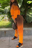 Оранжевый Повседневный С принтом «Постепенные изменения» Пэчворк Воротник с капюшоном Длинный рукав Два предмета