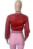 Prendas de abrigo con hebilla de patchwork sólido casual rojo