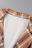 Capispalla con colletto rovesciato con spacco patchwork con stampa casual alla moda marrone bianco