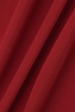Robes de grande taille rouge décontracté solide patchwork pli col en V une ligne
