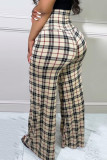 Pantalon taille haute taille haute classique imprimé patchwork décontracté marron