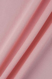 ピンク カジュアル ソリッド パッチワーク フォールド V ネック A ライン プラス サイズ ドレス