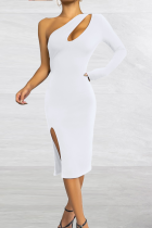 Vita sexiga solida urholkade klänningar med pennkjol med en axel