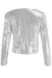 Zilveren mode effen pailletten patchwork O-hals bovenkleding