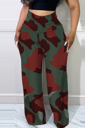 Pantalon taille haute régulier à imprimé patchwork à la mode camouflage