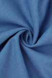 Robes de jupe de gâteau à col rond en patchwork uni décontractées bleu clair