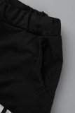 Темно-серый Повседневный принт Пэчворк Молния Воротник с капюшоном Длинный рукав Из двух частей