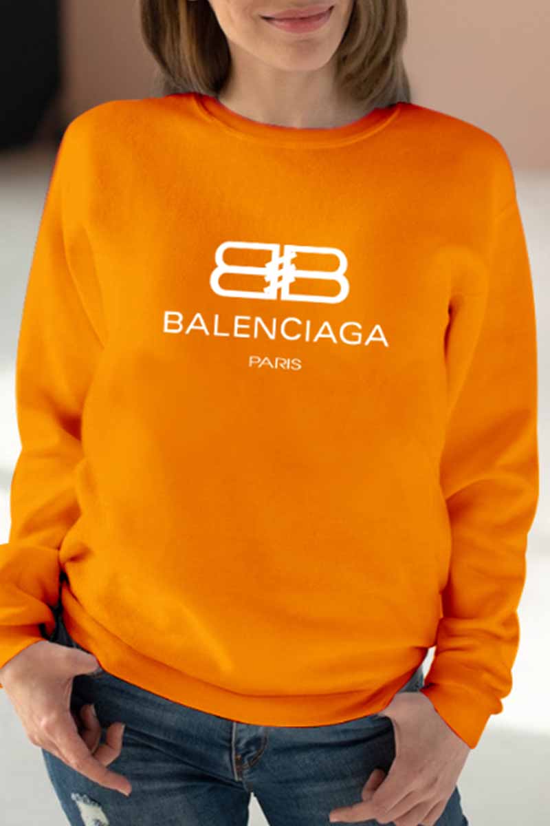 

Orange Casual Print Letter O Neck Tops