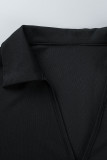 Patchwork uni décontracté noir avec des robes de jupe en une étape à col rabattu