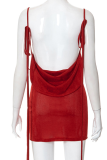 アプリコット セクシー ソリッド パッチワーク スパゲッティ ストラップ ペンシル スカート ドレス