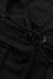 Vestidos retos pretos casual patchwork sólido com cordão decote em v