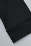 Negro casual sólido patchwork con cinturón cuello vuelto un paso falda vestidos