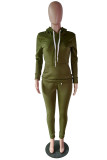 Army Green Casual Solid Patchwork Hooded Collar Plus Size Two Pieces