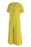 Yellow Casual Solid Patchwork O Neck Straight Rompers