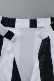 ブラック ファッション カジュアル ストライプ プリント バンデージ パッチワーク ベルト V ネック ストレート ドレス