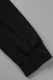 Серый Повседневный принт Пэчворк Молния Воротник с капюшоном Длинный рукав Из двух частей