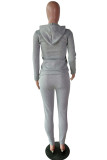 Grey Casual Solid Patchwork Hooded Collar Plus Size Two Pieces