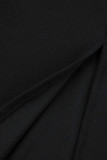 Negro casual sólido patchwork con cinturón cuello vuelto un paso falda vestidos